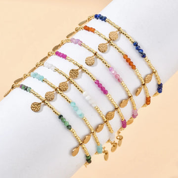 Minimalism Simple Colorful Natural Stone Beads Bracelet Stainless Steel Charm PVD Plated Jewelry Boho Trendy Gifts for Women