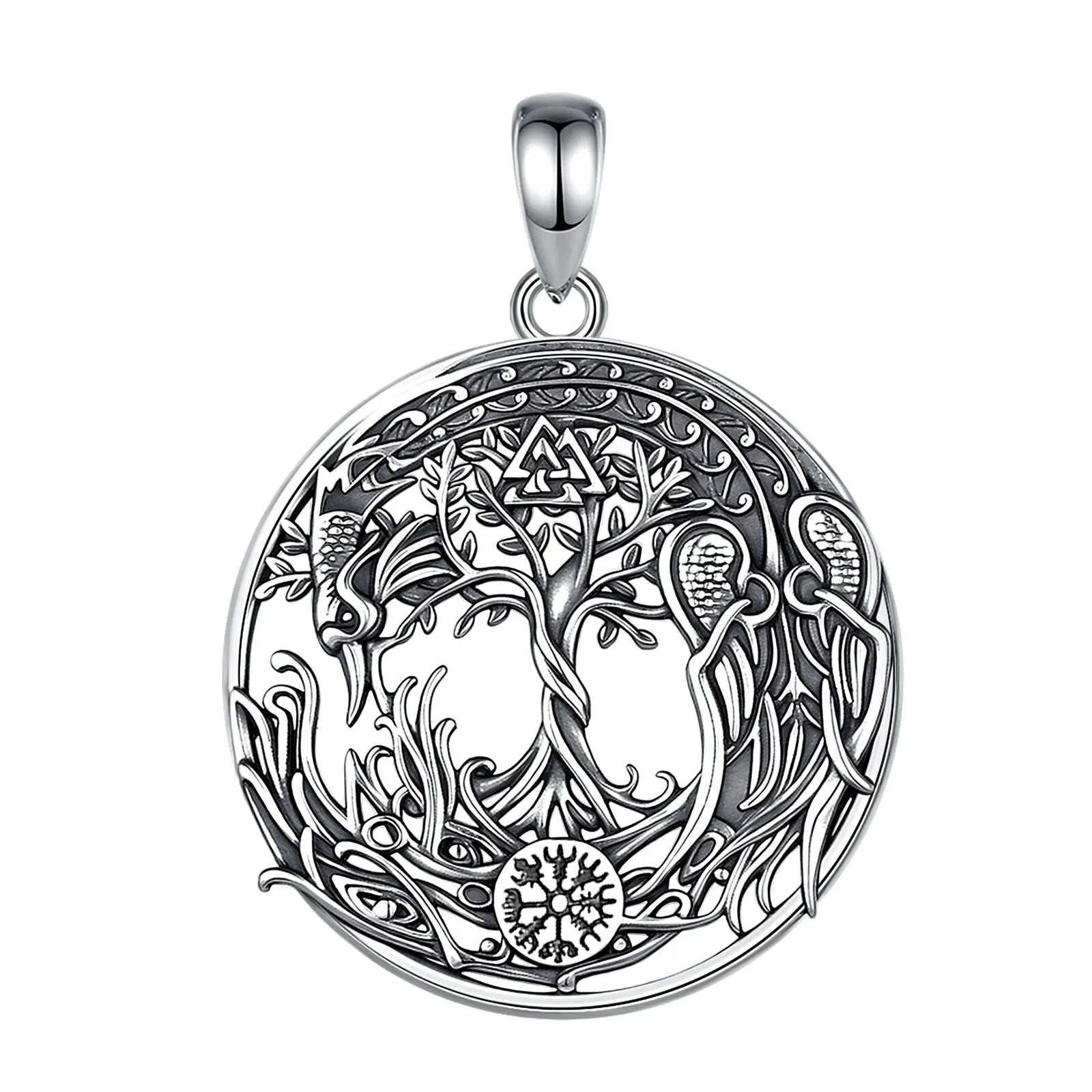 Eudora 925 Sterling Silver Phoenix Necklace Vintage Compass Tree of Life Pendant Viking Amulet Jewelry Party Gift for Women Men