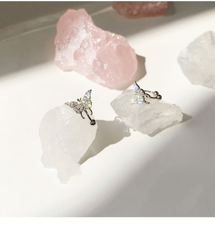 Shining Zircon Butterfly Ear Cuff Earrings for Women Girls Fashion 1pc Non Piercing Ear Clip Ear-hook Party Wedding Jewelry Gift - Charlie Dolly
