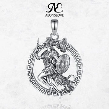 AEONSLOVE 925 Sterling Silver Athena Greek Goddess of War Pendant Vintage Owl Necklace Amulet Mythology Jewelry for Men Women