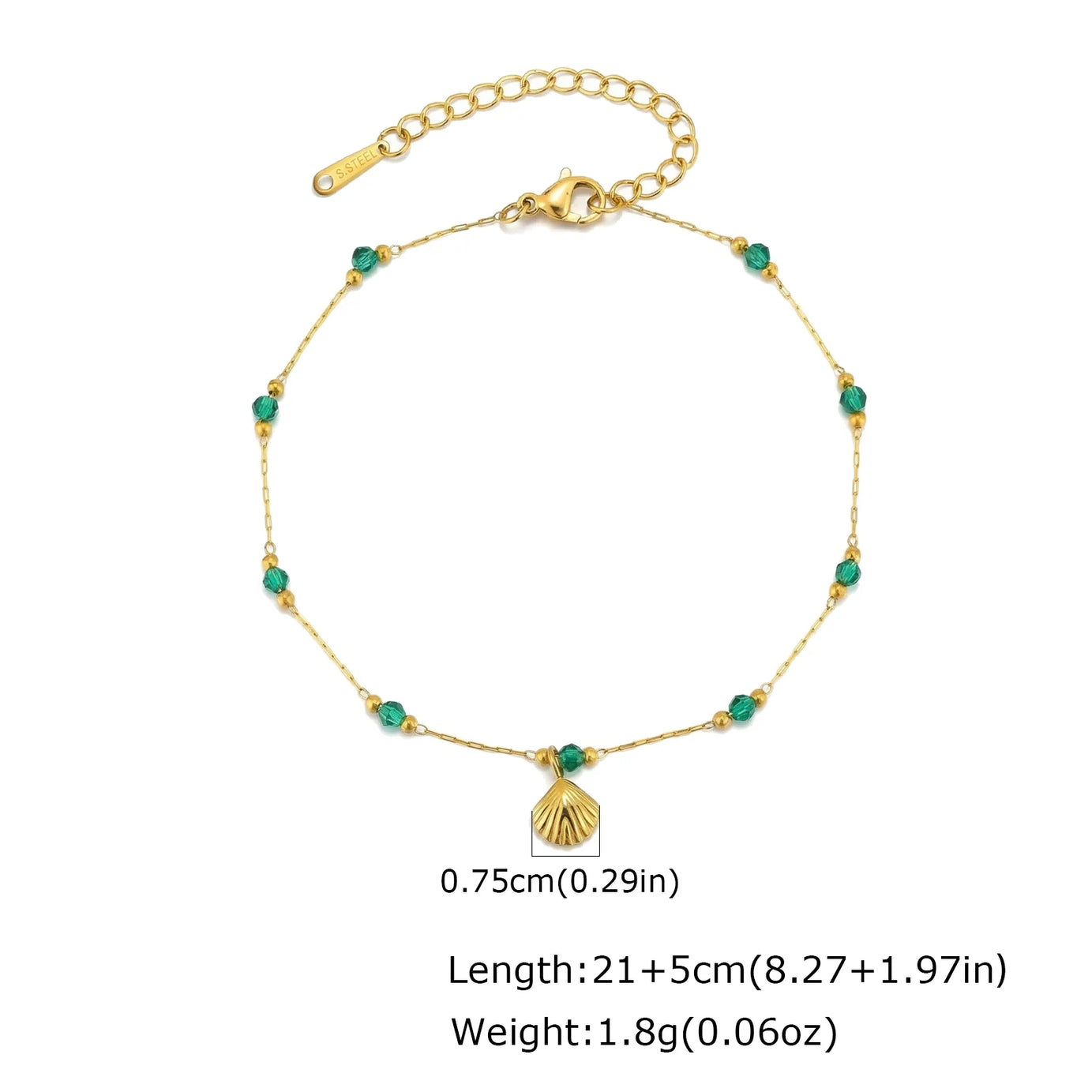 Waterproof Stainless Steel Shell and Conch Beaded Anklet