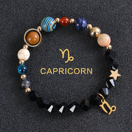 Zodiac Constellation Crystal Bracelet, 12 Signs Natural Stone Beaded Amulet