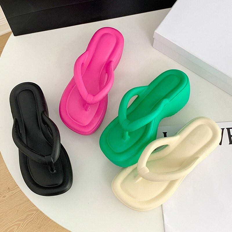 Thick Bottom Slippers for Women Platform Wedges Flip Flops Summer Clip Toe Sandals Beach Slides Non-slip Bathroom Slippers - Charlie Dolly