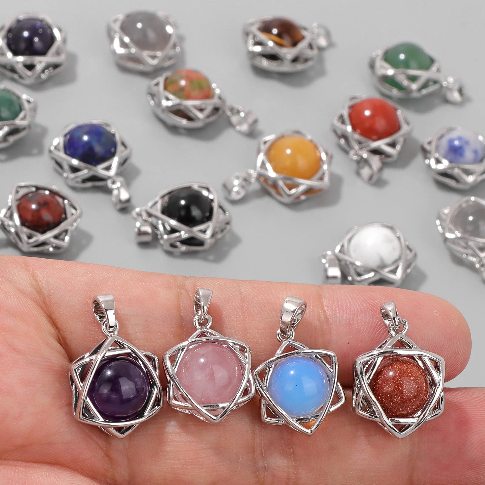 Hexagram Star Pendant Lapis Lazuli Amethysts Natural Stone Charms For Making Necklace Earrings Amulet Star of David Jewelry