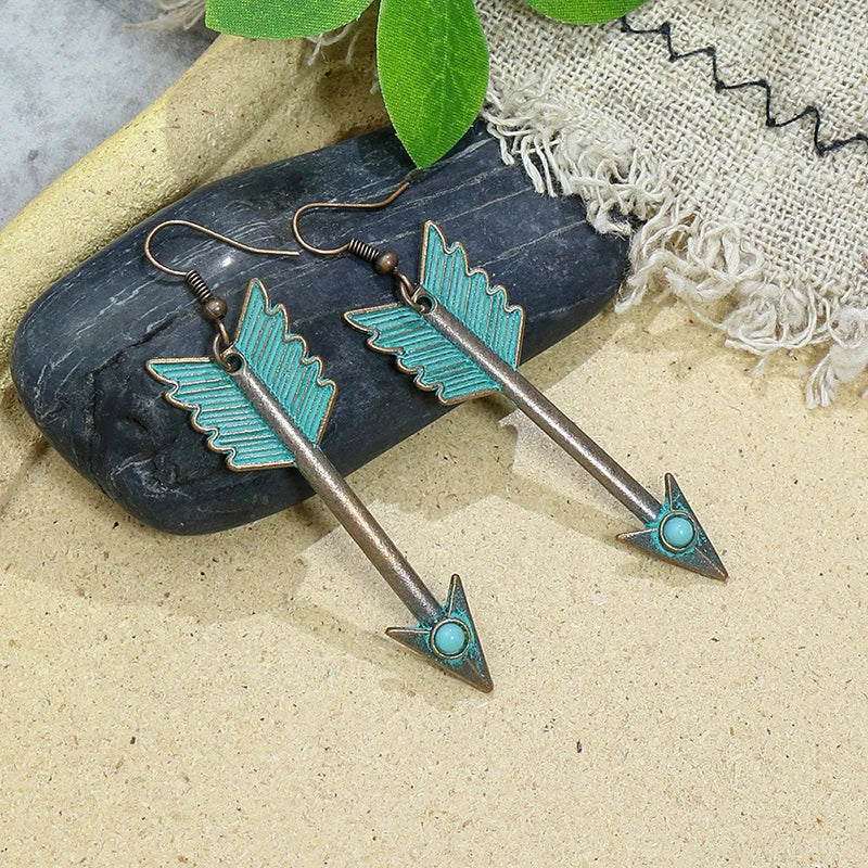 Vintage Boho Blue Stone Beaded Drop Earrings For Women Tassel Ethnic Geometric Flower Leaf Long Dangle Earrings Trendy Jewelry