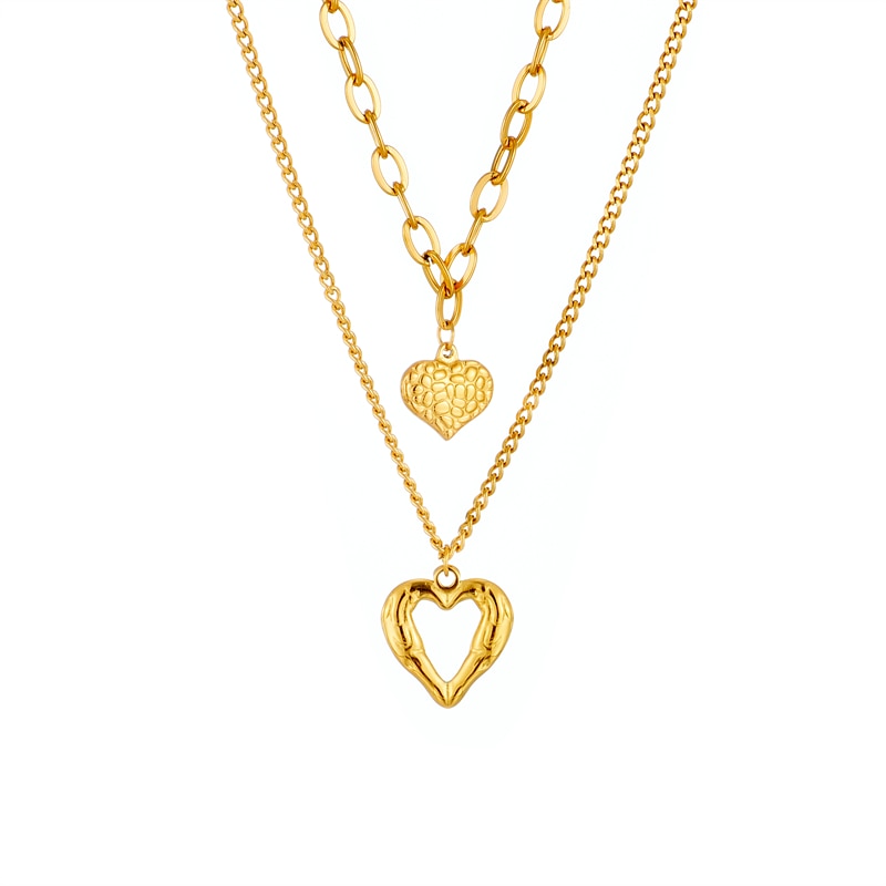 DIEYURO 316L Stainless Steel Small Uneven Folds 2 Love Necklace High-end Sense Party Accessories Non-fading High-quality Gifts - Charlie Dolly