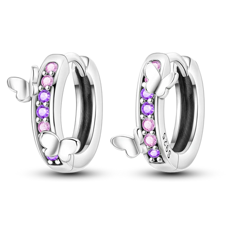 Sterling Silver Clover Butterfly Hoop Earrings Jewelry