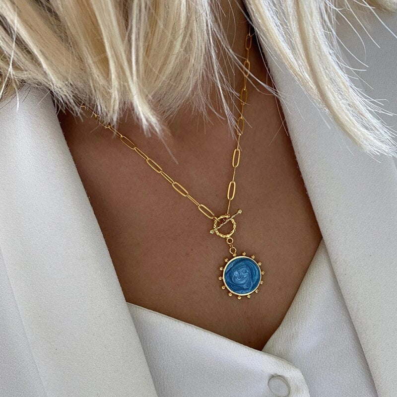 Exquisite Gold-color Eye Pendant Necklace Trend Beaded Streetwear Jewelry New Year Gifts For Women Multiple Color Options Choker - Charlie Dolly