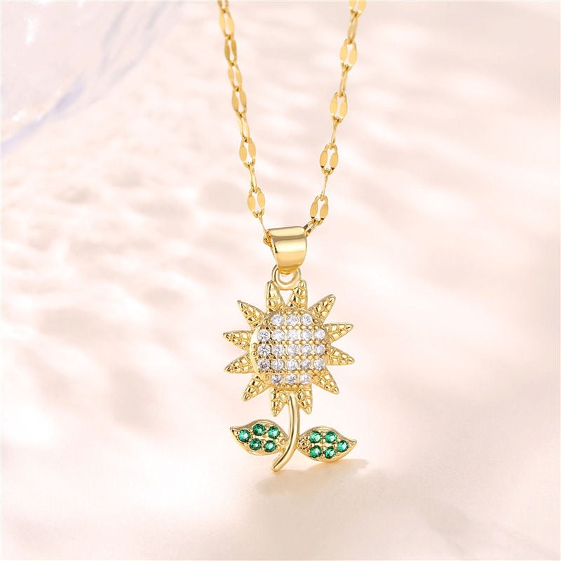 Fashion Beautiful Sunflower Necklace Classic Creative Design Cute Sunflower Flower Clavicle Chain Pendant Gift