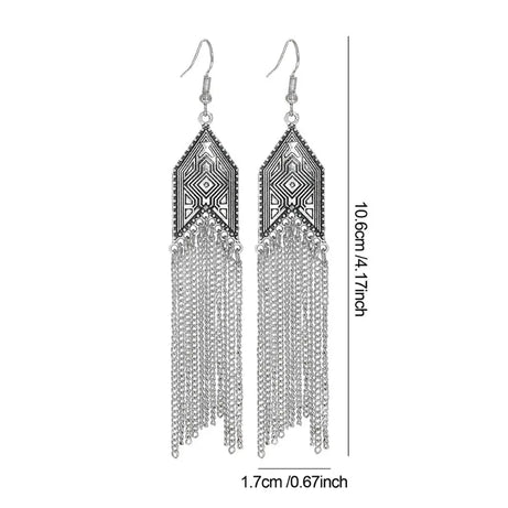 Antique Hollow Pattern Tassel Ethnic Earrings Jewelry
