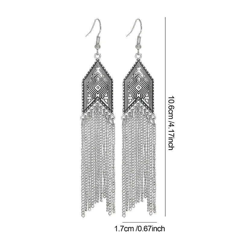 Ethnic Alloy Antique Earrings Brincos Boho Retro Hollow Patterns Drop Earrings for Women Bohemian Summer Tassel Jewelry