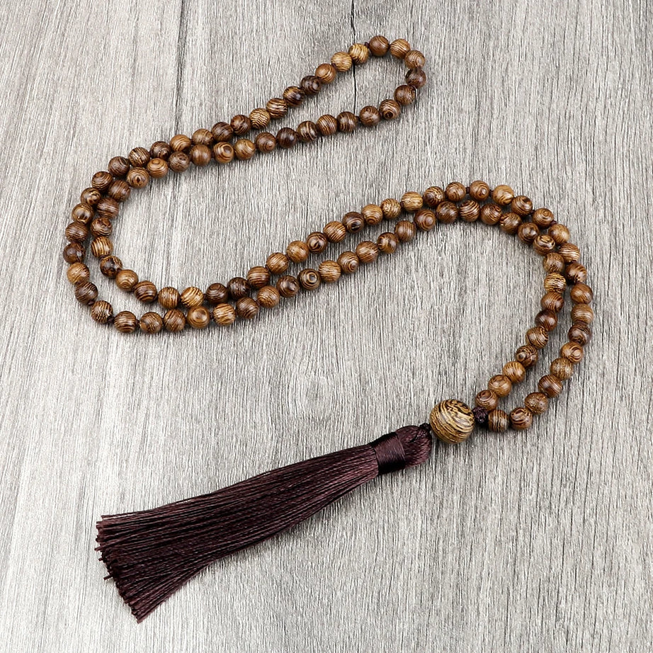Wooden Bead 108 Mala Tassel Necklace Jewelry