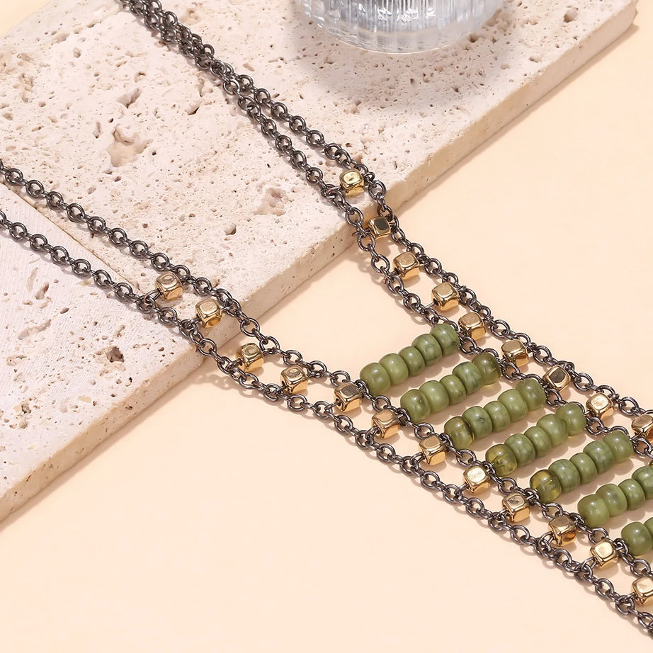 Beaded Chain Tassel Pendant Necklace Jewelry