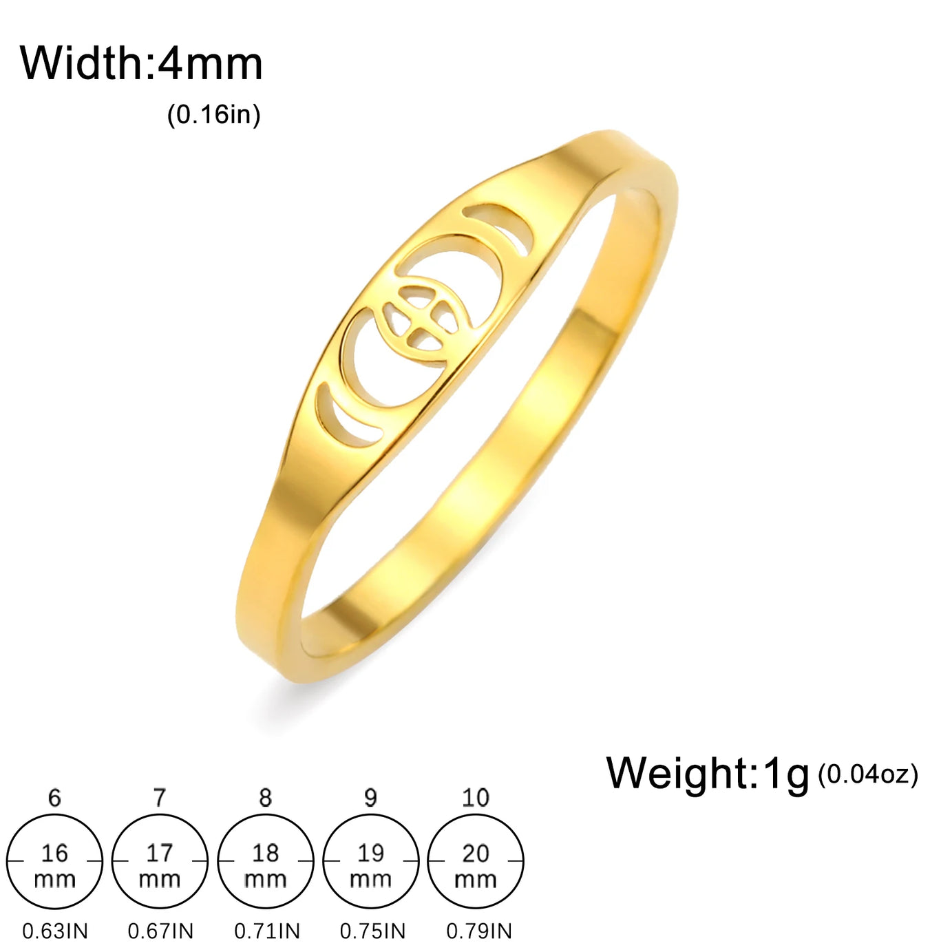 Crescent Moon Phase Ring, Stainless Steel Trendy Celestial Band Talisman