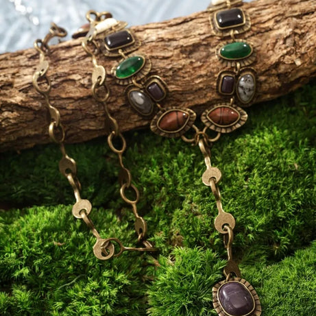 Y Shape Retro Stone Pendant Necklace Jewelry
