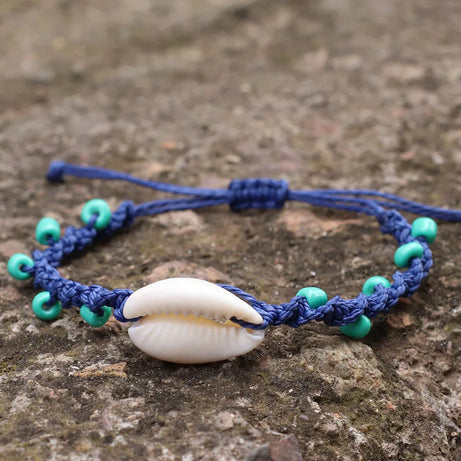 Macrame Shell and Blue Howlite Boho Surf Bracelet