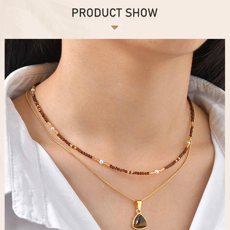 Beaded Choker Necklace for Women, 18K Gold Plated Boho Colorful Natural Stone Beads Chain Necklace stackable Handmade Jewelry - Charlie Dolly