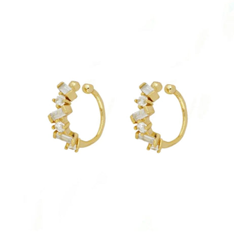 Gold Plated Hoop Stud Ear Cuff Earrings Set Jewelry