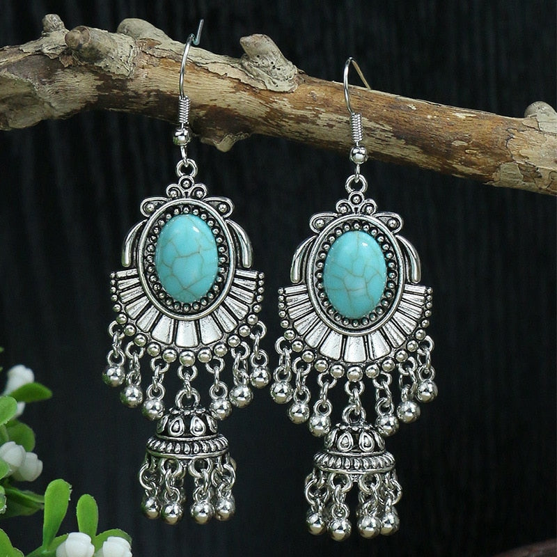 53 Styles Bohemian Vintage Tibetan Silver Geometric Drop Earrings For Women Ethnic Blue Stone Tassel Dangle Earrings Jewelry - Charlie Dolly
