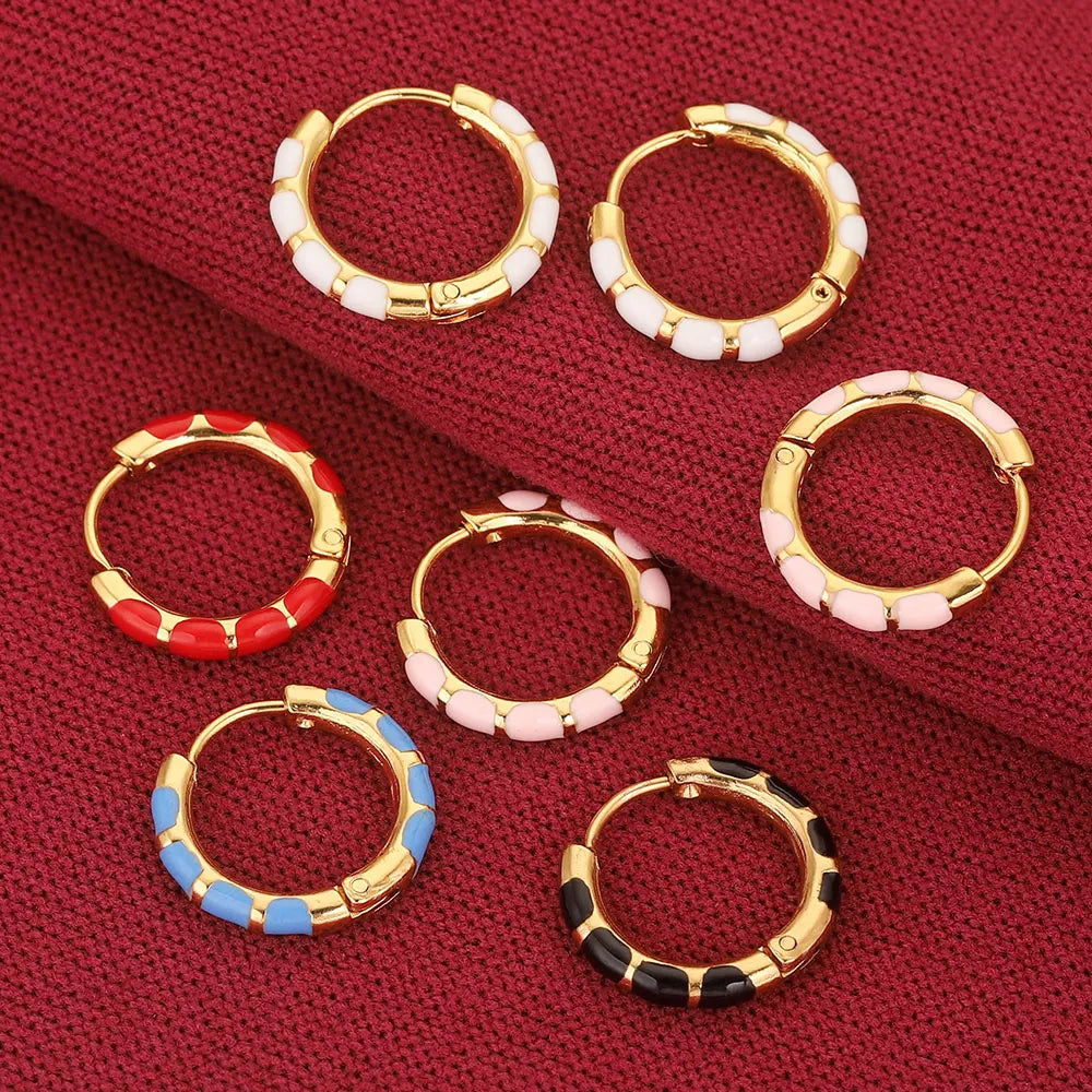 Stainless Steel Round Enamel Ear Rings Gold Plated Korean Earrings Hoops Earring for Women Female Metal Luxury Jewelry Boho