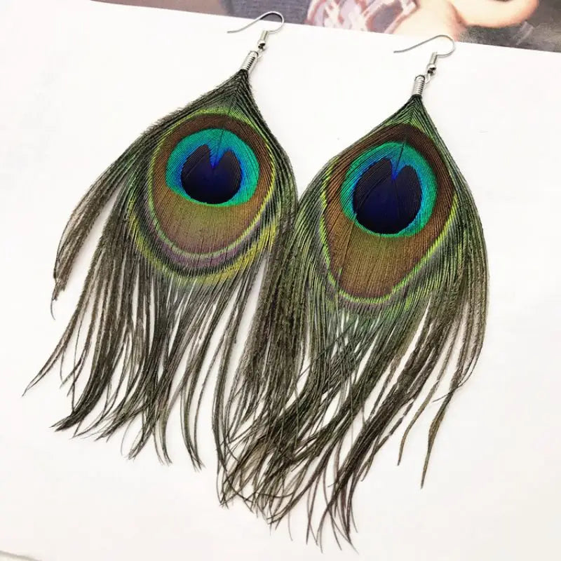 Exaggerate Feather Long Earrings Fashion Imitation Peacock Feather Earrings Boho Style Feather Earrings Custom Jewelry Wholesale