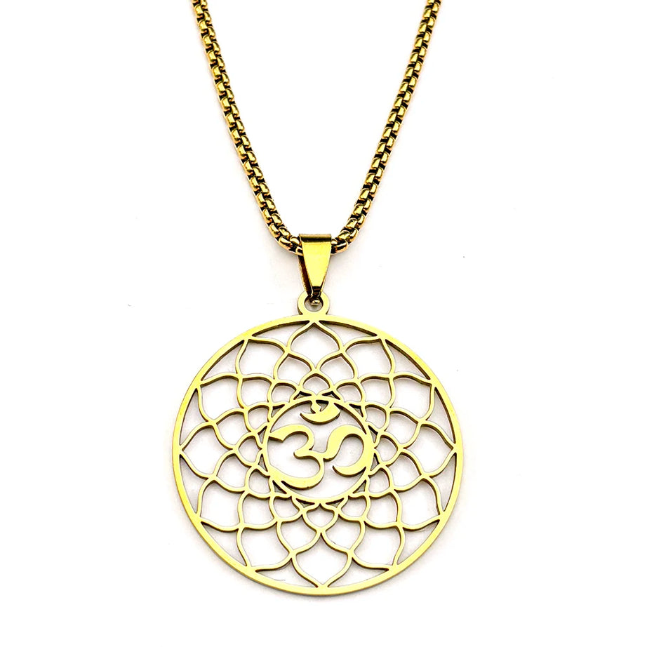 Lotus Flower of Life & Hindu Om Yoga Amulet Necklace, Sacred Geometry Talisman