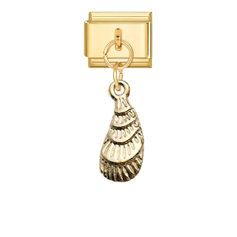 Vintage Golden Sea Shell Conch Starfish Dolphin Turtles Pendant Bead Fit 9mm Italian Charm Bracelet Stainless Steel DIY Making
