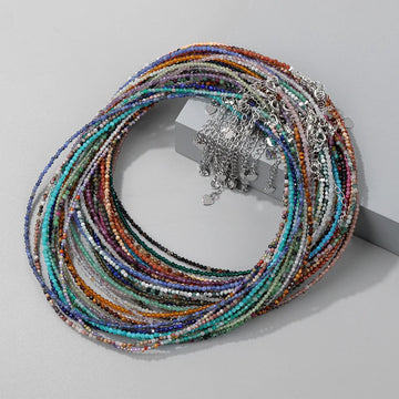 2mm Natural Stone Beads Necklace Handmade Mini lapis lazuli Amethysts Turquoises Beaded Necklaces for Women Boho Jewelry Gift