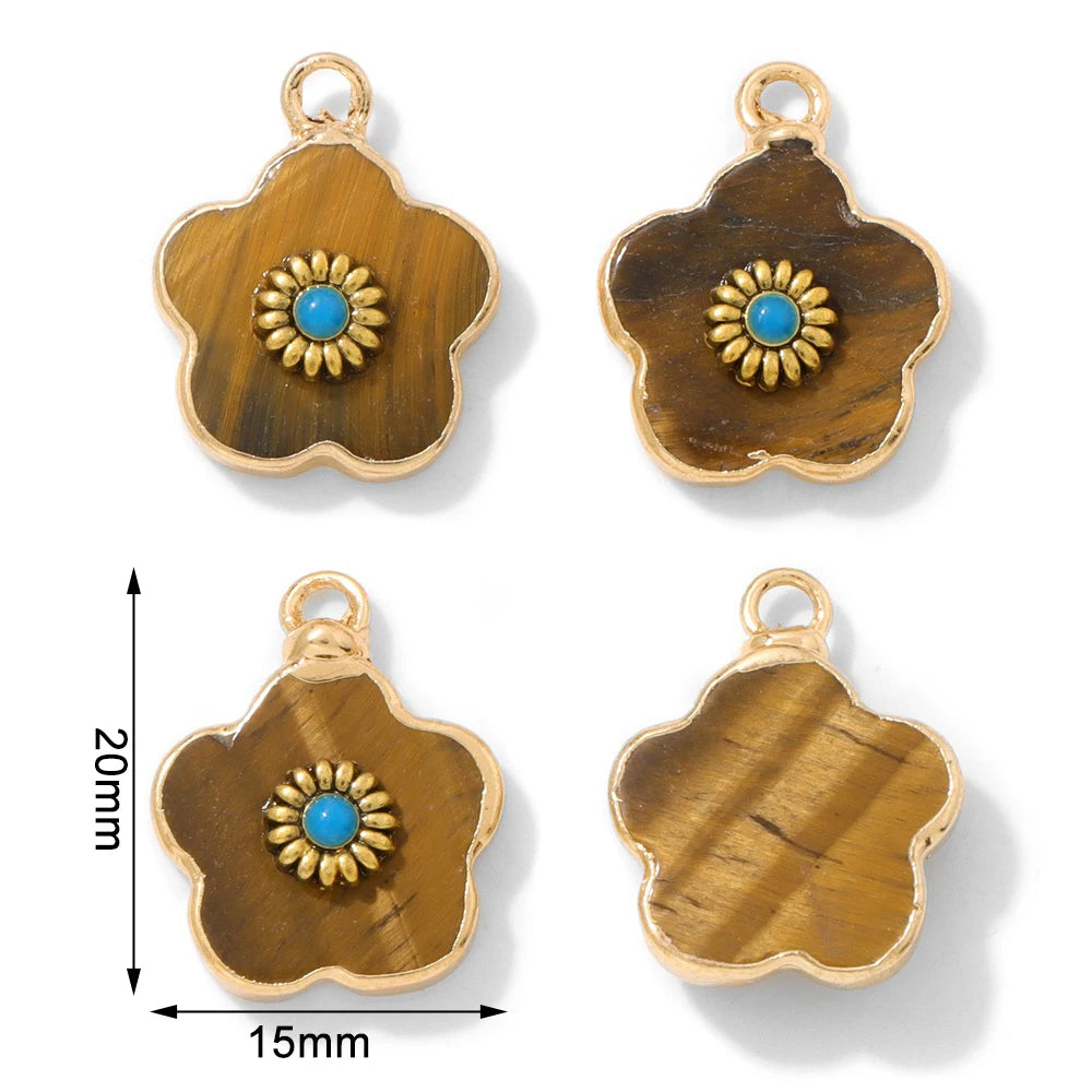 2pcs Natural Stone Flower Charms Tiger Eye Lapis Lazuli Flower Pendant For Jewelry Making Necklace DIY Earrings Bracelet15x20mm