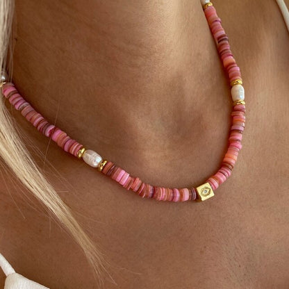 Natural Freshwater Pearl Necklace Boho Multilayer Matching Fashion Jewelry crystal Stone Women