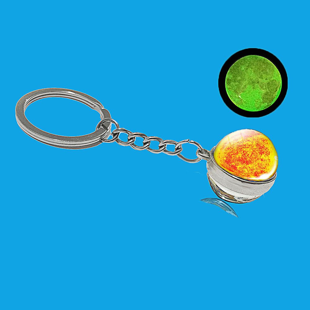 Glow In The Dark Solar System Galaxy Planet Keychain Jupter Moon Earth Mars Sun Nebula Double Side Glass Ball Key Chain Pendant - Charlie Dolly