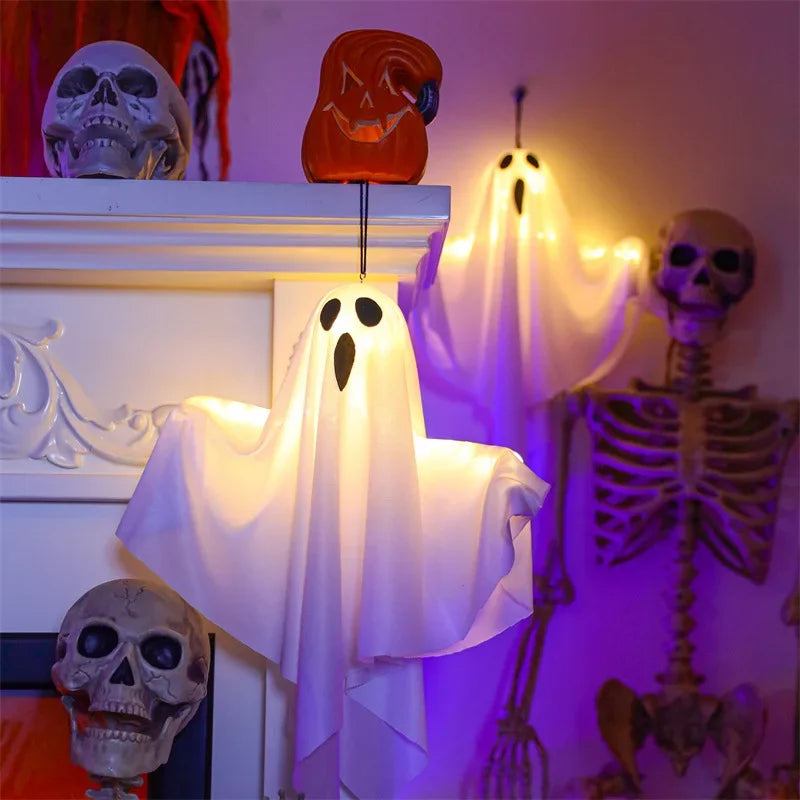 2024 LED Glow Ghost Party Halloween Decoration for Home Indoor Outdoor Haunted House Bar Hanging Horror Props with Lights - Charlie Dolly