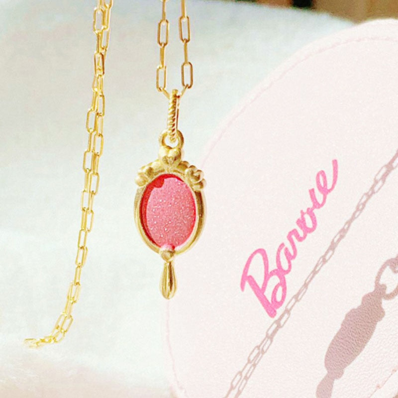 Barbie mirror pendant necklace for women pink anime necklace for kids girls cartoon jewelry cute cartoon jewelry