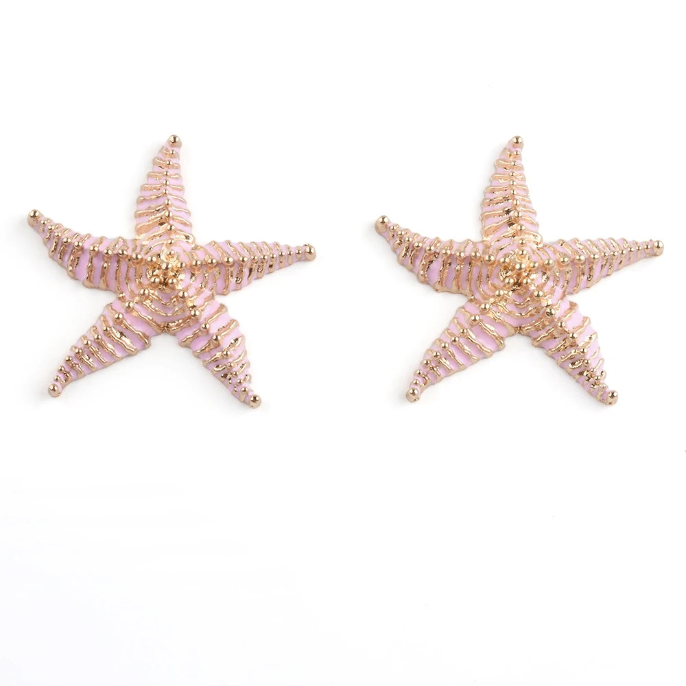 2026 New Trend Pink Black Blue White Enamel Drip Oil Starfish Earrings Women Boho Ethnic Retro Statement Big Earrings Jewelry