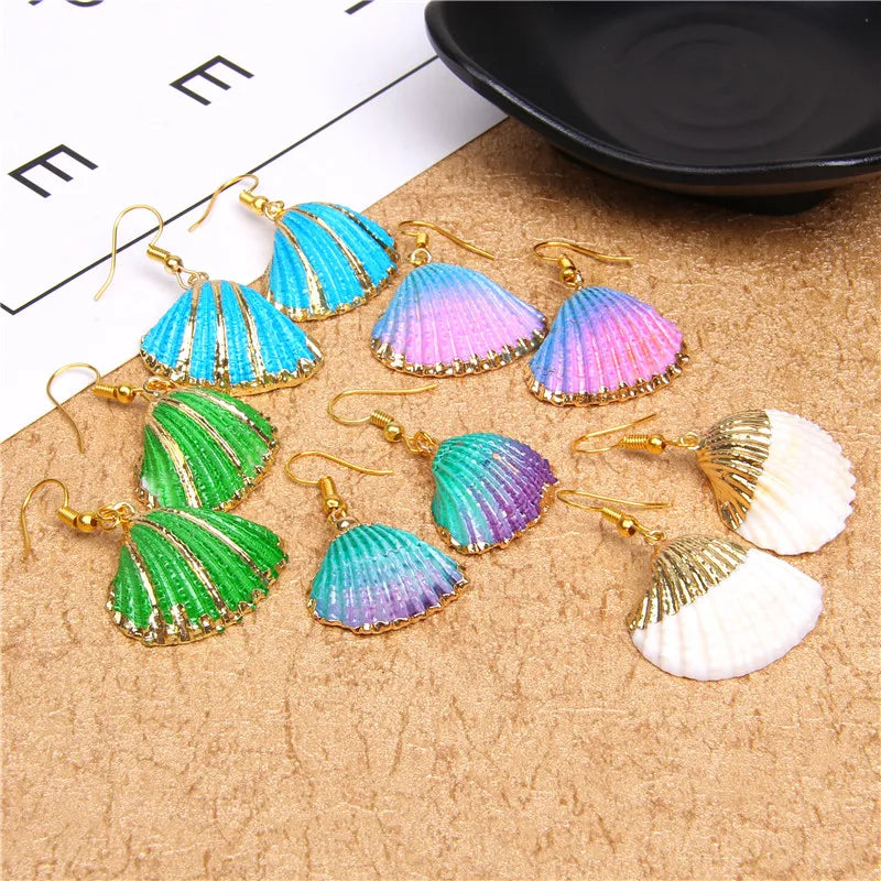 New In Natural Shell Sea Scallop Drop Earrings Boho Shell Drop Earrings for Women Femal Sea Beach Earrings Summer Jewelry Gifts