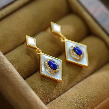 S925 Silver Lapis Lazuli White Shell Suit Earrings Necklace Pendant Light Luxury Fashion New Temperament Elegant Female