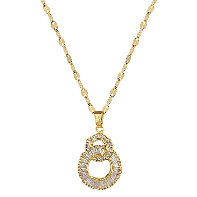 DIEYURO 316L Stainless Steel Crossover Circles Pendant Necklace For Women Girl Luxury Choker Charm Chain Jewelry Gift Party - Charlie Dolly