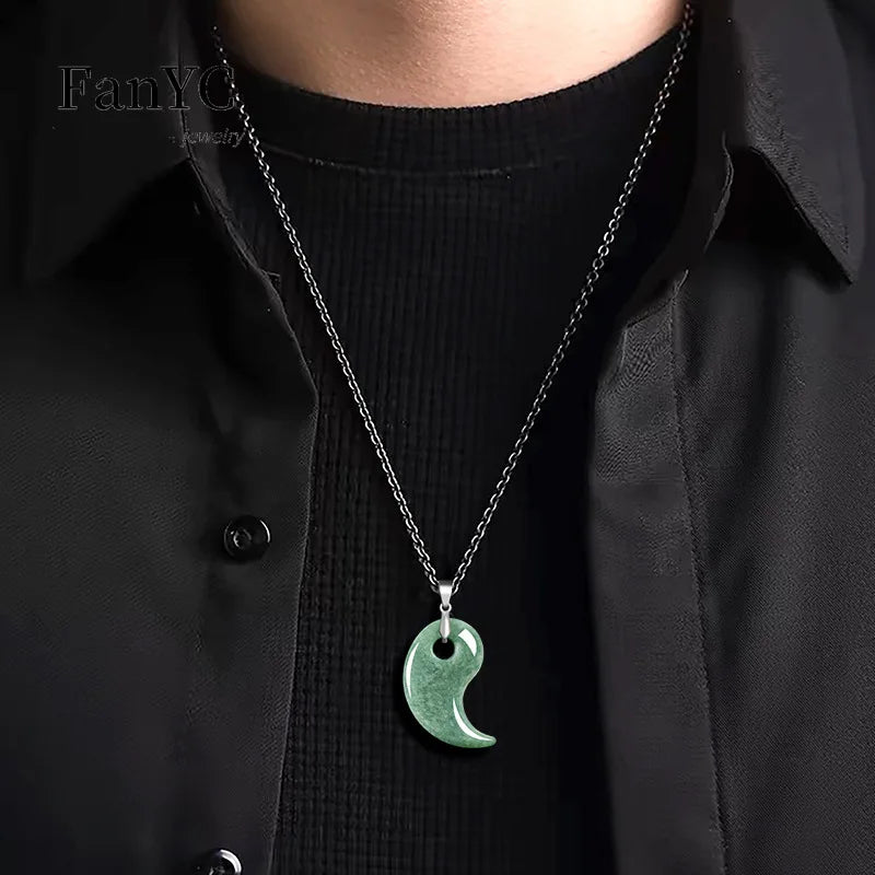 Natural Burmese Jadeite Magatama Pendant with Exquisite Carving Stylish Minimalist Necklace for Men and Women Perfect Gifts