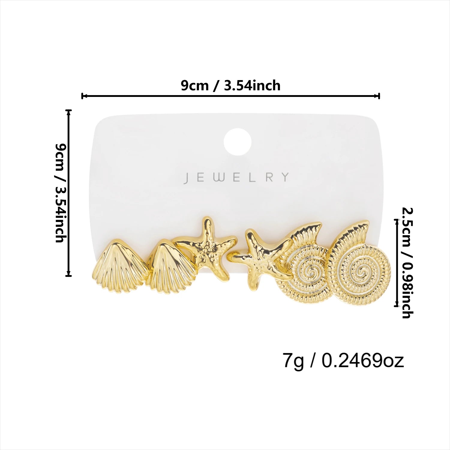 3 Pairs Gold Color Starfish Shell Stud Earrings Set for Women Fashion CCB Lightweight Star Earrings Boho Jewelry Accessories