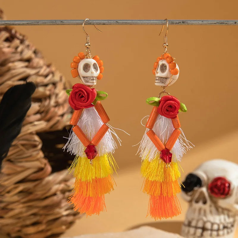 Gothic Punk Halloween Skeleton Dangle Earrings For Women Ethnic Creative Long Tassel Bohemian Fringe Earring Festival Jewelry - Charlie Dolly