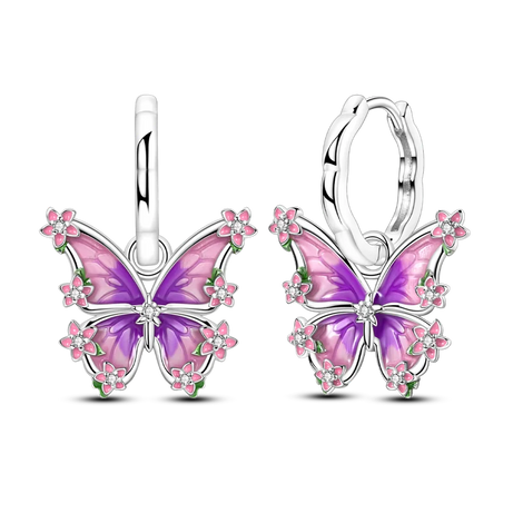 Sterling Silver Clover Butterfly Hoop Earrings Jewelry
