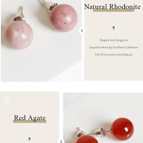 Natural Stone Agate Quartz Lapis Lazuli Tiger Eye Round Bead Stud Earrings Women Fashion Simple Stainless Steel Crystal Ear Stud - Charlie Dolly