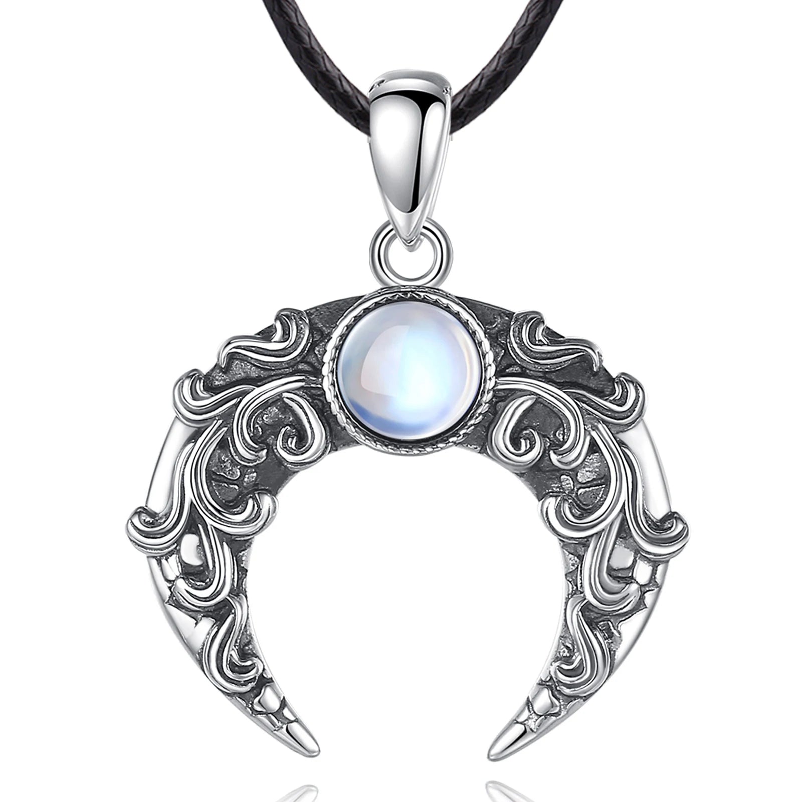 Eudora 925 Sterling Silver Moon Necklace for Women Man Vintage Tree of Life Moonstone Amulet Pendant Personality Jewelry Gift