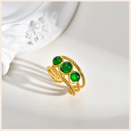 Luxury Bohemian Turquoise Ring for Women, Fashion Stainless Steel Nature Stone Open Adjustable Rings Boho Jewelry - Charlie Dolly