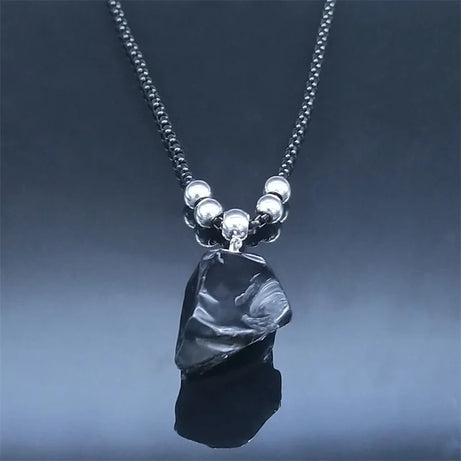 Boho Obsidian Natural Stone Bead Lucky Necklace Pendant Women Stainless Steel Black Color Chain Necklace Fashion Jewelry NGG47-1 - Charlie Dolly