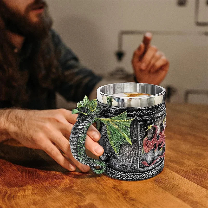 Myths And Legends Red Flying Dragon Beer Cup Coffee Cup Mug With Green Dragon Handle Great Gift For Dragon Lovers Halloween Gift - Charlie Dolly