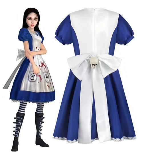 Anime Alice Princess Dress Maid Apron Dress Game Madness Returns Alice Cosplay Costume For Women Girls Halloween Party