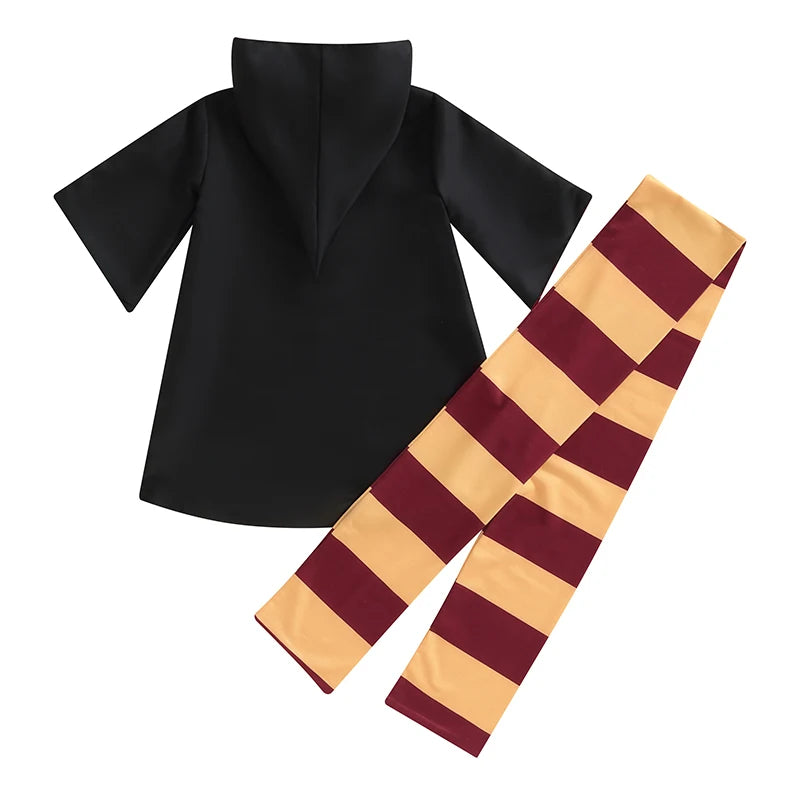2024-07-09 Lioraitiin Kid Halloween Witch Costume Long Sleeve Hood Wizard Cloak with Scarf 2 Pcs Cosplay Clothes Set - Charlie Dolly