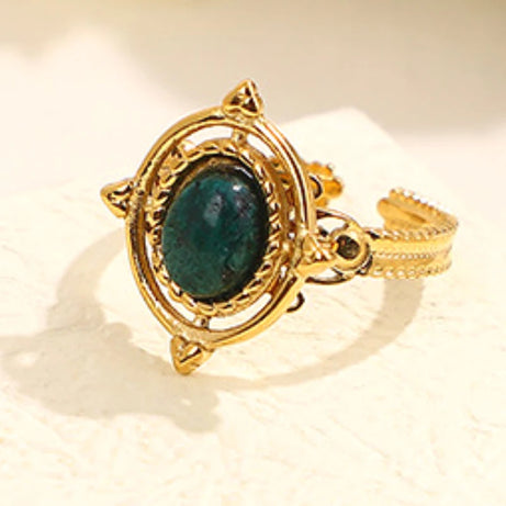 Baroque Zircons Natural Stone Rings For Women Vintage Boho Stainless Steel Opening Finger Ring Wedding Fashion Jewelry Gifts - Charlie Dolly