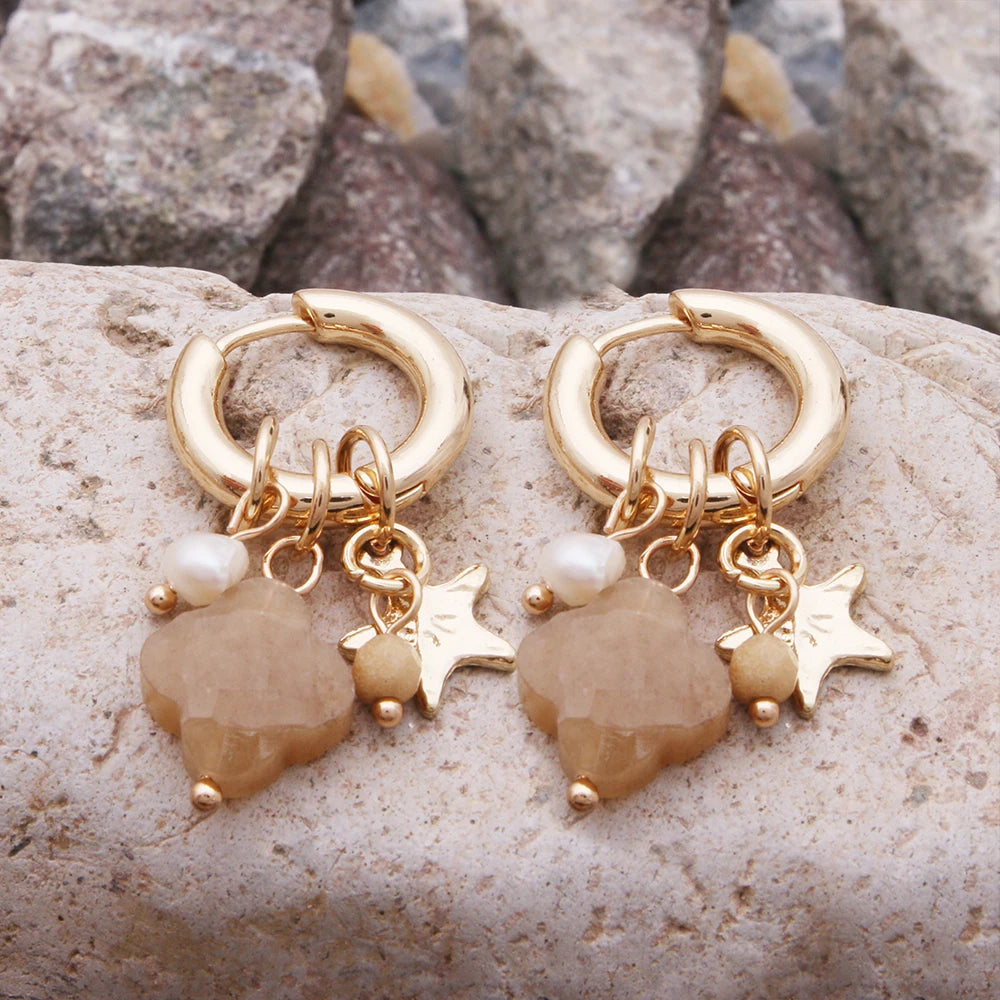 Pendant Earrings For Woman Boho Natural Stone Clover Malachite Powder Crystal Bohemia Charm Ear Luxury Quality Jewelry Girls